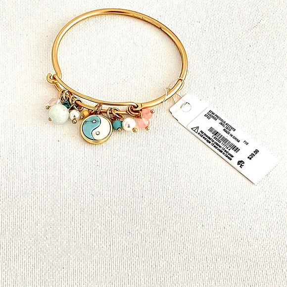 ⭐️ Lucky Brand⭐️turquoise and gold yin and yang beaded charm cuff bracelet - Picture 4 of 6
